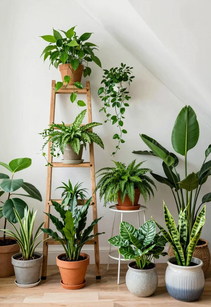 16 Slanted Wall Living Room Ideas: Smart Design Solutions - 14. Indoor Plants 1