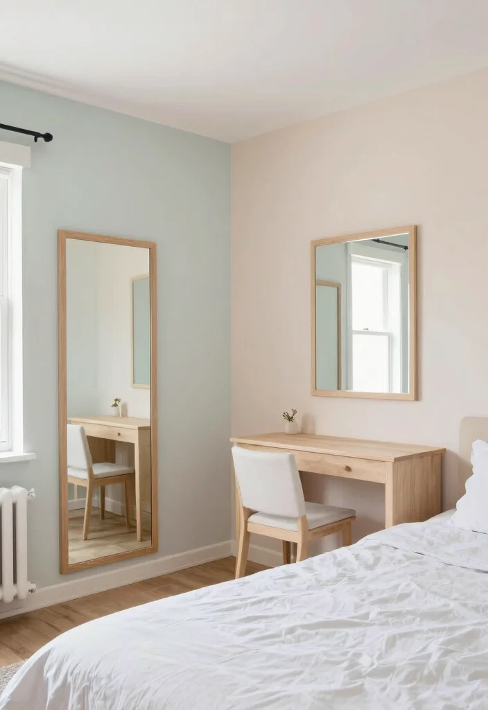 16 Small Bedroom With Wardrobe Interior Design Ideas - 11. Light Colors and Mirrors: Creating the Illusion of Space 1