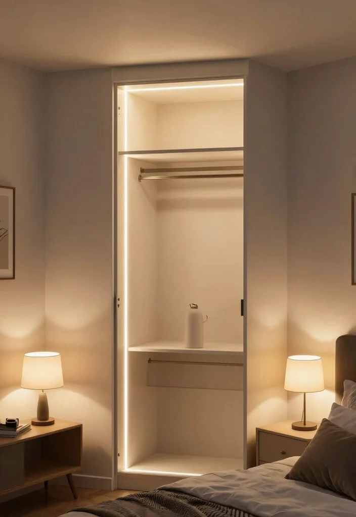 16 Small Bedroom With Wardrobe Interior Design Ideas - 13. Smart Lighting: Enhancing Functionality and Style 1