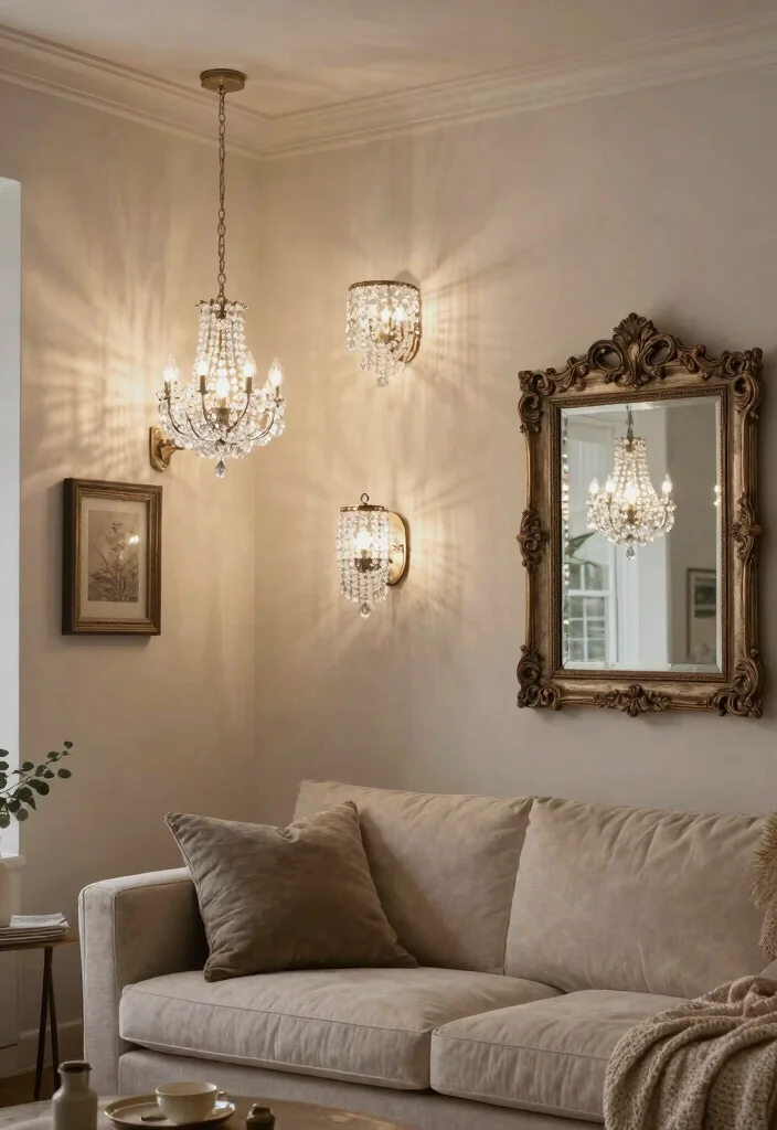 16 Wall Sconces Living Room Ideas for Soft Ambient Lighting - 12. Farmhouse-Style Crystal Sconces 1