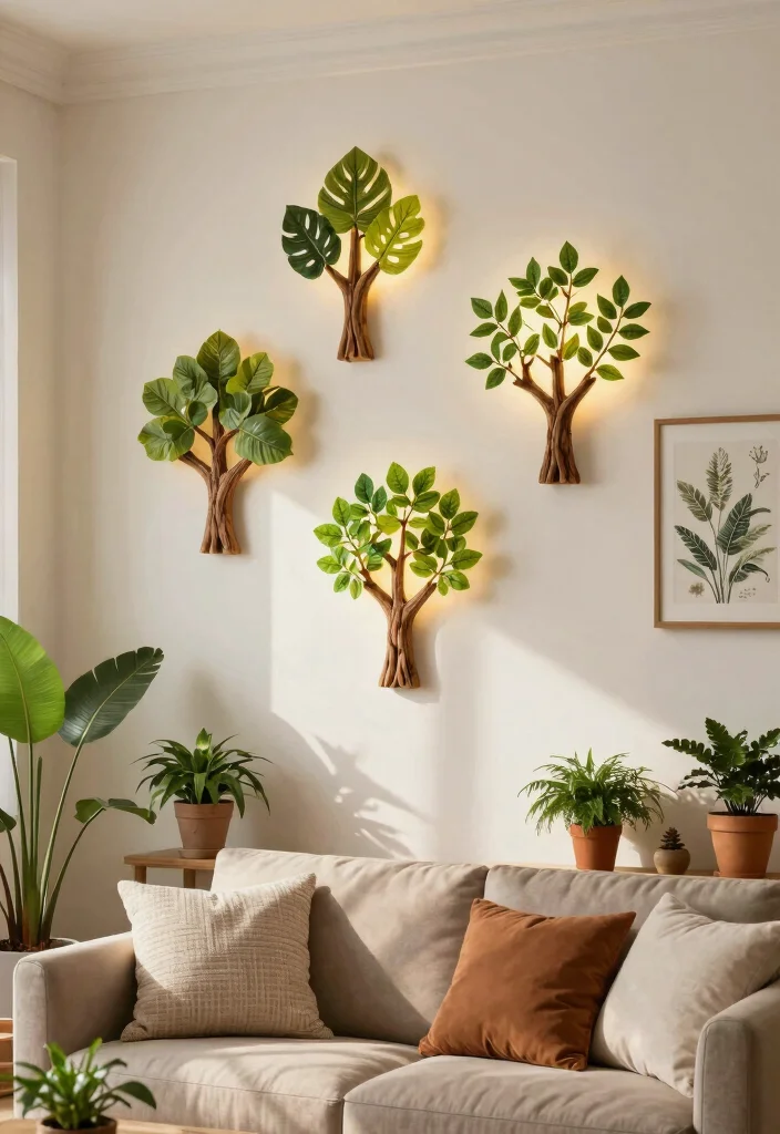 16 Wall Sconces Living Room Ideas for Soft Ambient Lighting - 15. Nature-Inspired Sconces 1