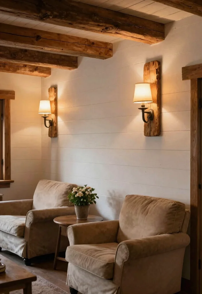 16 Wall Sconces Living Room Ideas for Soft Ambient Lighting - 2. Rustic Wood Beam Sconces 1