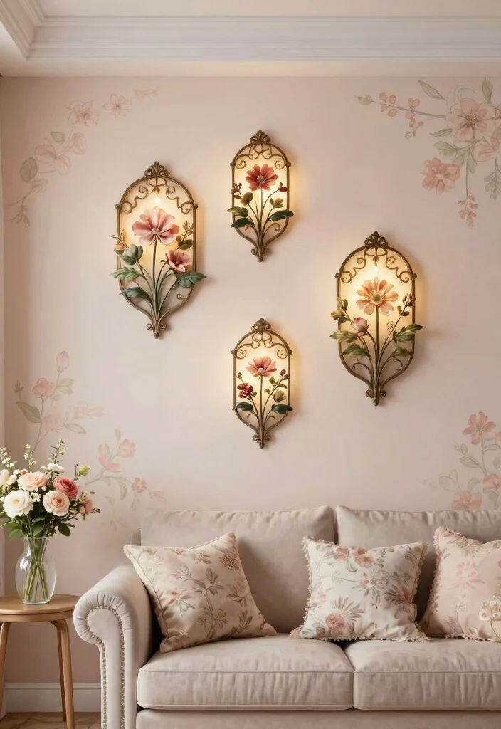 16 Wall Sconces Living Room Ideas for Soft Ambient Lighting - 5. Rustic Floral Design Sconces 1