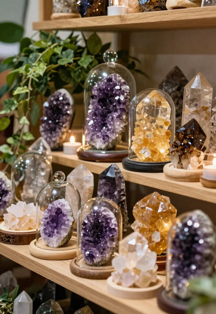 16 Witchy Living Room Decor Ideas: Dark Mystical Charm - 2. Enchanted Crystal Accents 1