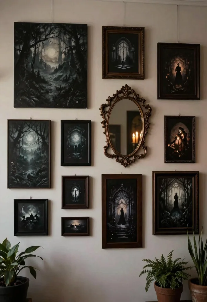 16 Witchy Living Room Decor Ideas: Dark Mystical Charm - 3. Darkly Dramatic Wall Art 1
