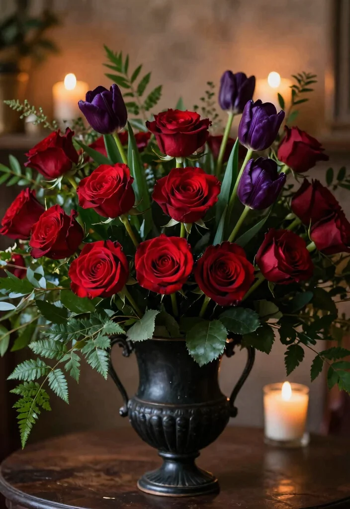 16 Witchy Living Room Decor Ideas: Dark Mystical Charm - 8. Dark Floral Arrangements 1