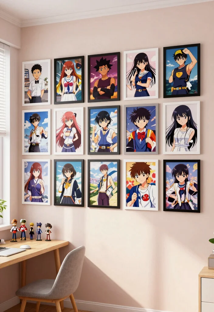 17 Anime Poster Wall Bedroom Ideas to Express Your Personal Style - 1. The Classic Grid Layout 1