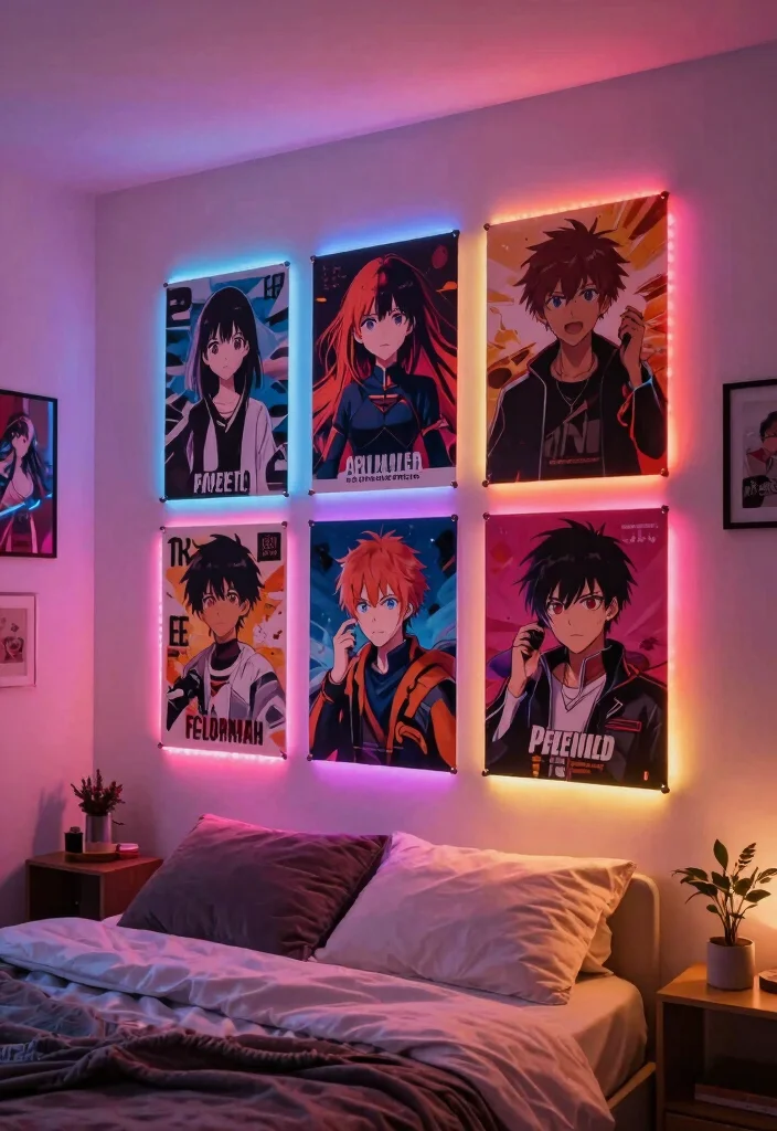 17 Anime Poster Wall Bedroom Ideas to Express Your Personal Style - 13. Use of LED Strip Lights 1