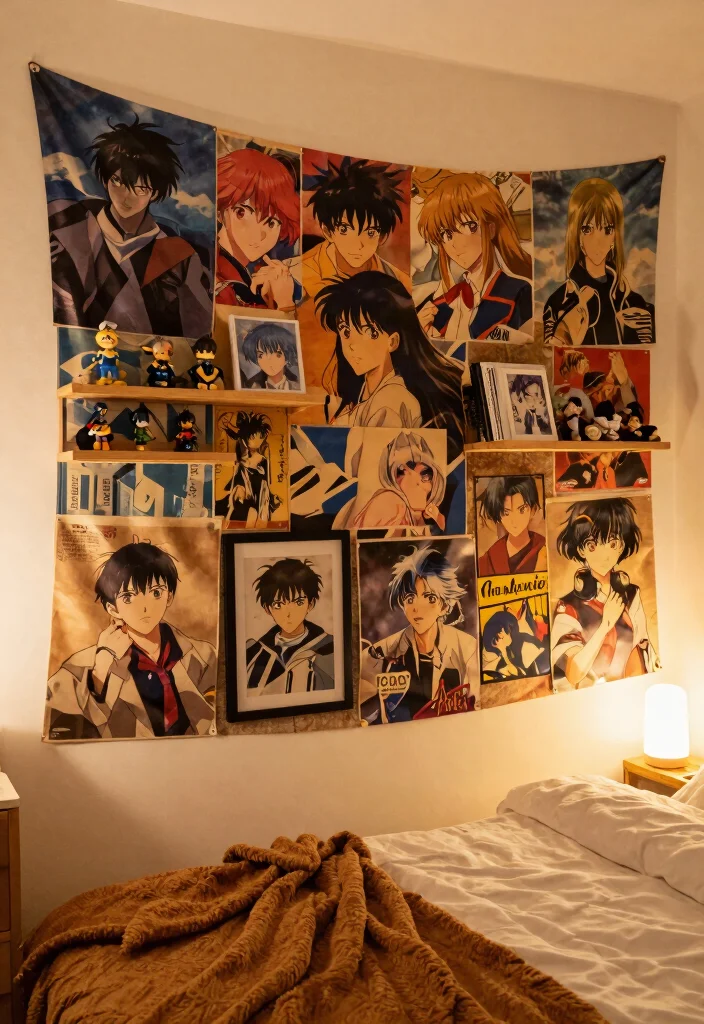 17 Anime Poster Wall Bedroom Ideas to Express Your Personal Style - 4. Layered Textures 1