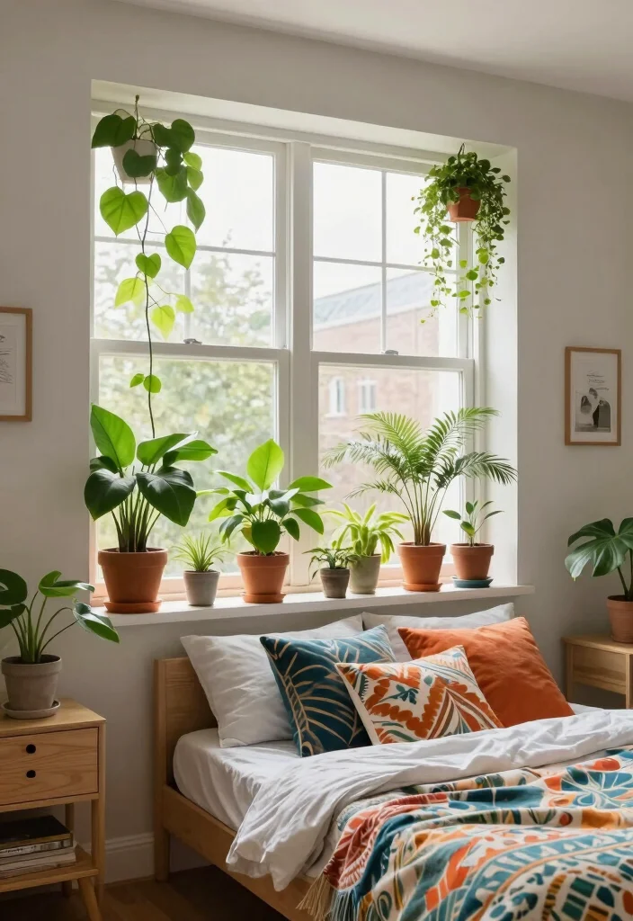 17 Bedroom With Big Windows Ideas for Bright, Airy Layouts - 3. Incorporating Indoor Plants 1