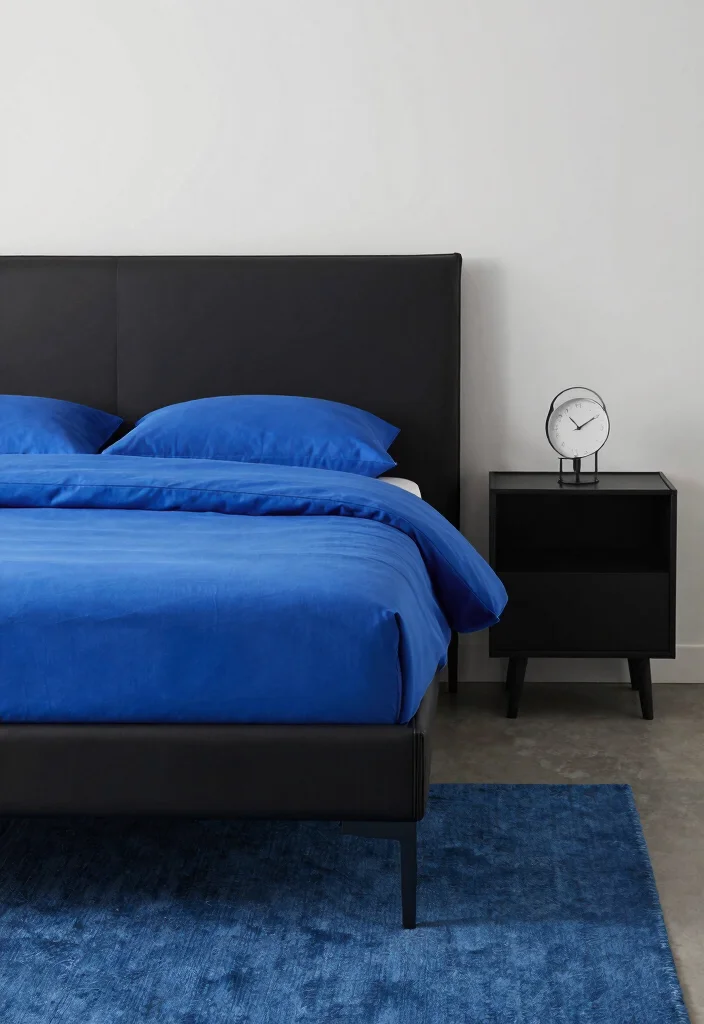 17 Blue and Black Bedroom Ideas Bold Modern Contrast - 12. Black Furniture with Blue Accents 1