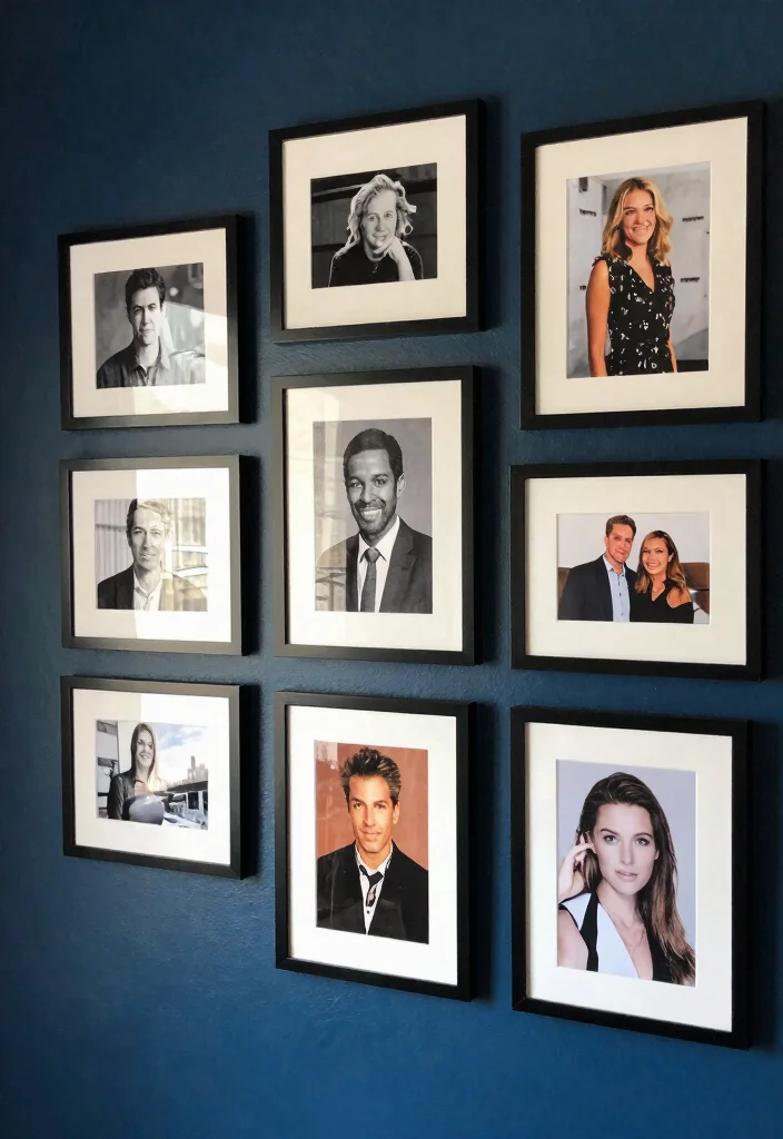 17 Blue and Black Bedroom Ideas Bold Modern Contrast - 15. Personal Touches through Photography 1