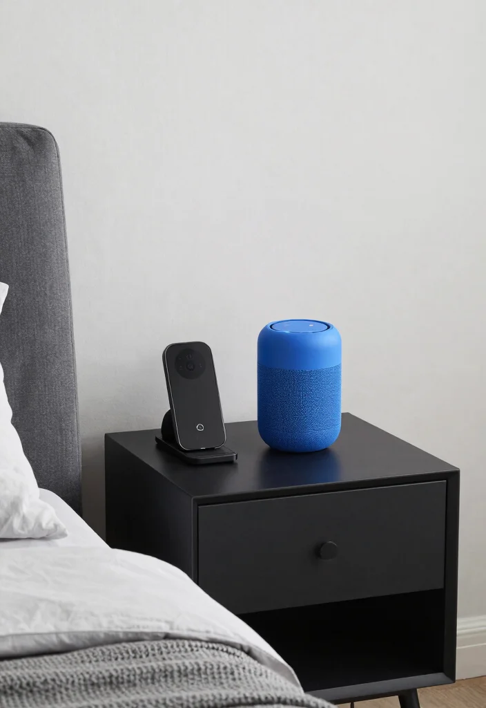 17 Blue and Black Bedroom Ideas Bold Modern Contrast - 16. Integrated Tech with Style 1