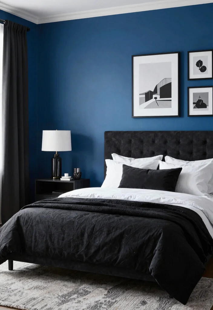 17 Blue and Black Bedroom Ideas Bold Modern Contrast - 17. Balanced Color Schemes 1