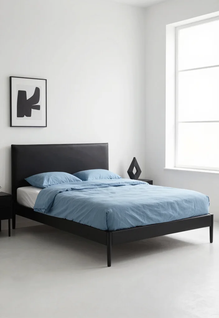 17 Blue and Black Bedroom Ideas Bold Modern Contrast - 3. Minimalist Furniture with a Blue Base 1