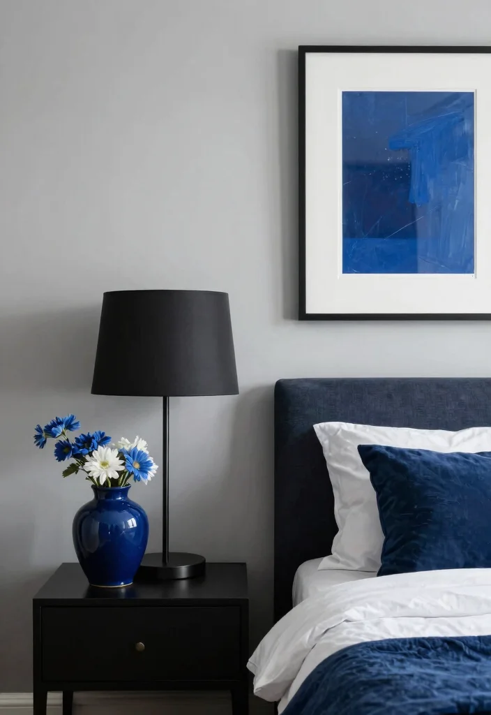 17 Blue and Black Bedroom Ideas Bold Modern Contrast - 5. Accent Decor in Deep Blue and Matte Black 1