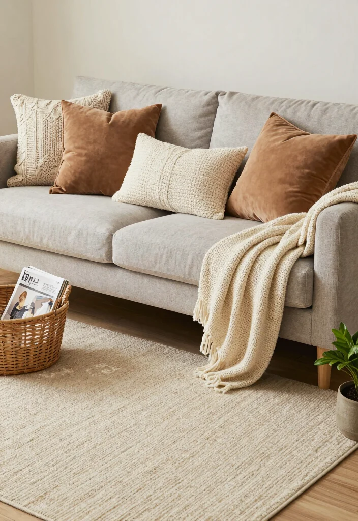 17 Cream Rug Living Room Ideas: Soft Neutral Base - 1. Layering Textures with a Cream Rug 1