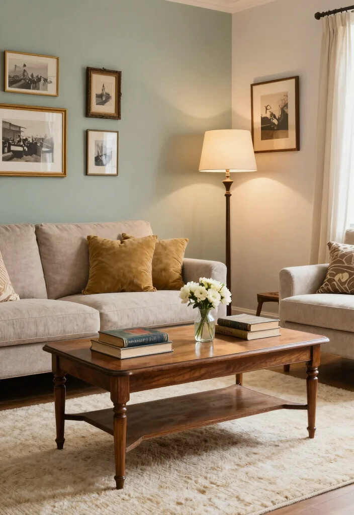 17 Cream Rug Living Room Ideas: Soft Neutral Base - 6. Vintage Accents with Cream Rugs 1