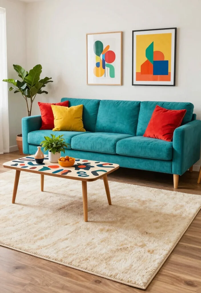 17 Cream Rug Living Room Ideas: Soft Neutral Base - 8. Softening Bold Colors 1