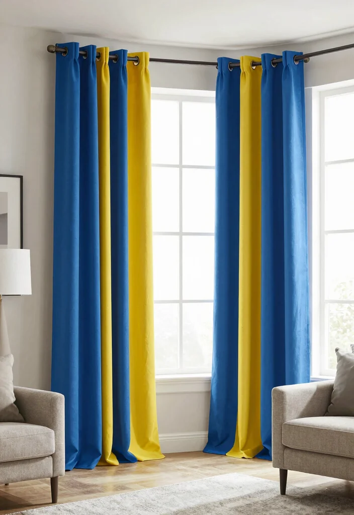 17 Curtains for Bay Window in Living Room Ideas Elegant Fit - 11. Color-Blocked Curtains for a Bold Statement 1