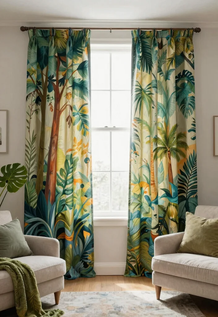 17 Curtains for Bay Window in Living Room Ideas Elegant Fit - 13. Eco-Printed Curtains for Artistic Flair 1