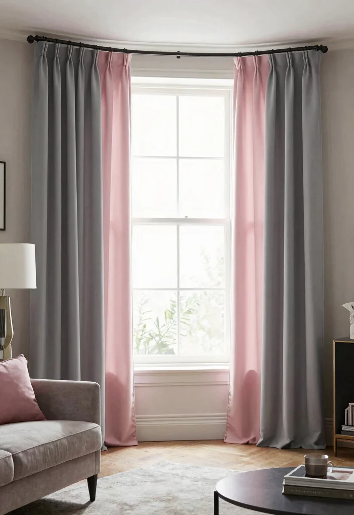 17 Curtains for Bay Window in Living Room Ideas Elegant Fit - 15. Dual-Color Curtains for Versatile Styling 1