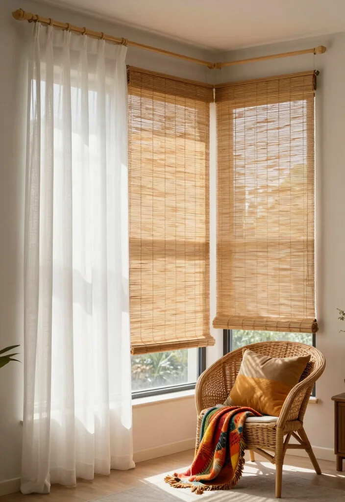 17 Curtains for Bay Window in Living Room Ideas Elegant Fit - 2. Bamboo Shades for an Exotic Touch 1