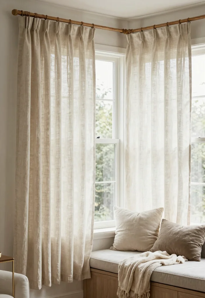 17 Curtains for Bay Window in Living Room Ideas Elegant Fit - 4. Linen Curtains for a Relaxed Feel 1