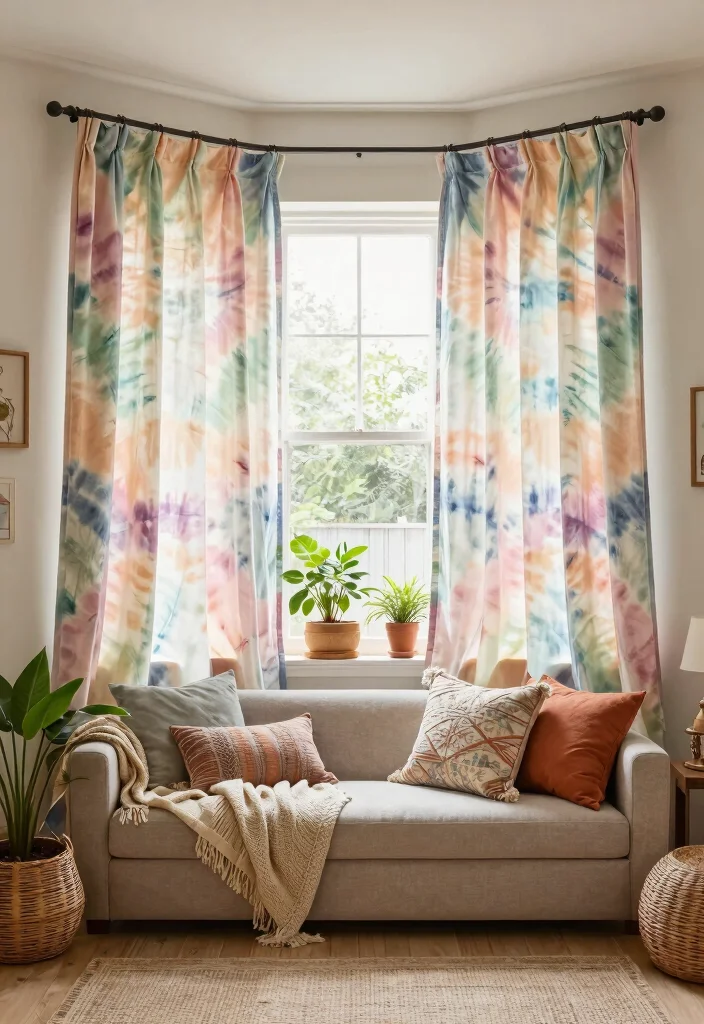 17 Curtains for Bay Window in Living Room Ideas Elegant Fit - 9. Tie-Dye Curtains for a Bohemian Feel 1