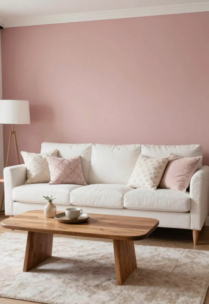 17 Dark Accent Wall Living Room Ideas for a Moody Sophisticated Look - 12. Dusty Rose for a Romantic Touch 1