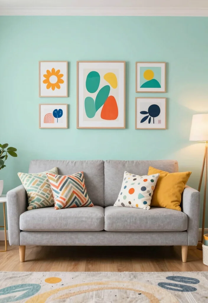 17 Dark Accent Wall Living Room Ideas for a Moody Sophisticated Look - 13. Soft Mint for a Playful Vibe 1