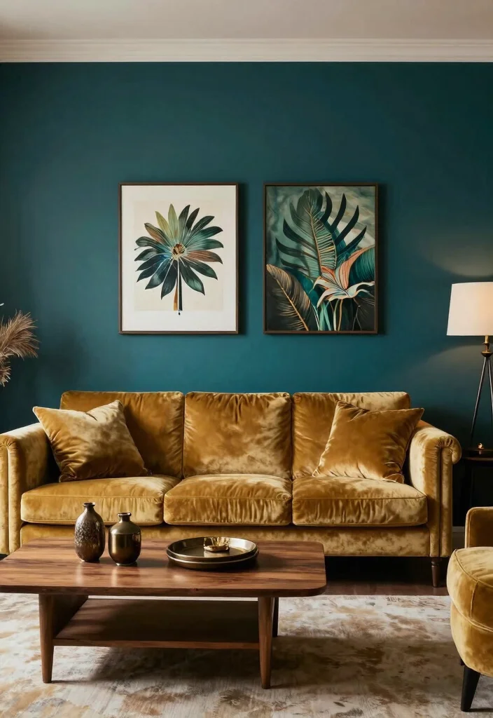 17 Dark Accent Wall Living Room Ideas for a Moody Sophisticated Look - 15. Midnight Teal for an Exotic Flair 1