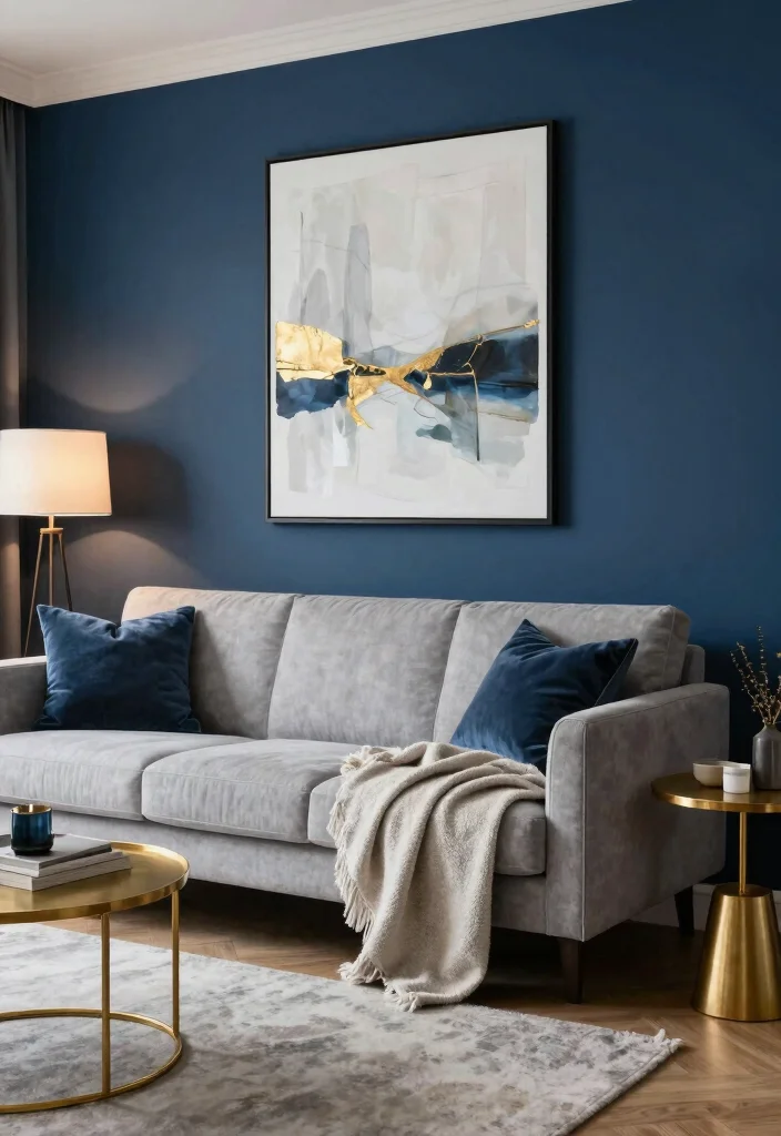 17 Dark Accent Wall Living Room Ideas for a Moody Sophisticated Look - 3. Midnight Blue for Dramatic Flair 1