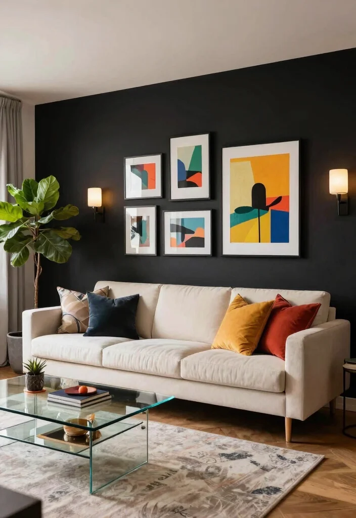 17 Dark Accent Wall Living Room Ideas for a Moody Sophisticated Look - 4. Bold Black for a Chic Statement 1