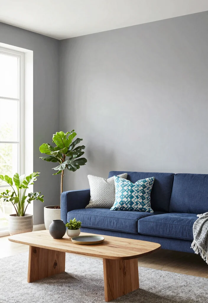 17 Dark Accent Wall Living Room Ideas for a Moody Sophisticated Look - 8. Soft Slate for a Calming Effect 1