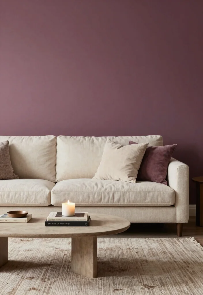 17 Dark Accent Wall Living Room Ideas for a Moody Sophisticated Look - 9. Muted Plum for a Touch of Luxury 1