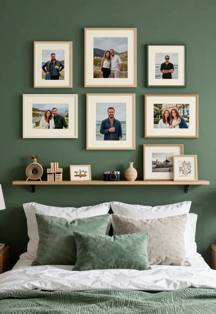 17 Dark Green and Cream Bedroom Ideas for an Elegant Natural Balance - 10. Personalized Decor Elements 1