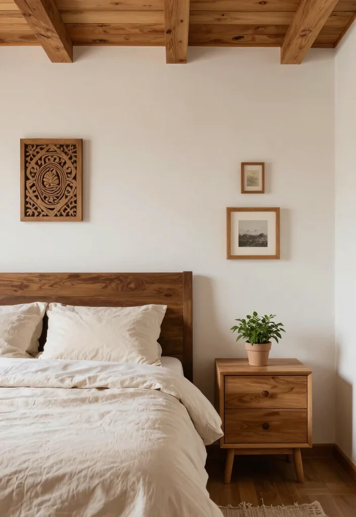 17 Dark Green and Cream Bedroom Ideas for an Elegant Natural Balance - 12. Natural Wood Accents 1