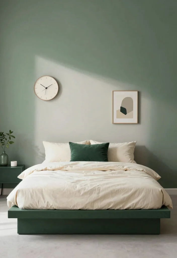 17 Dark Green and Cream Bedroom Ideas for an Elegant Natural Balance - 9. Minimalist Decor Approach 1
