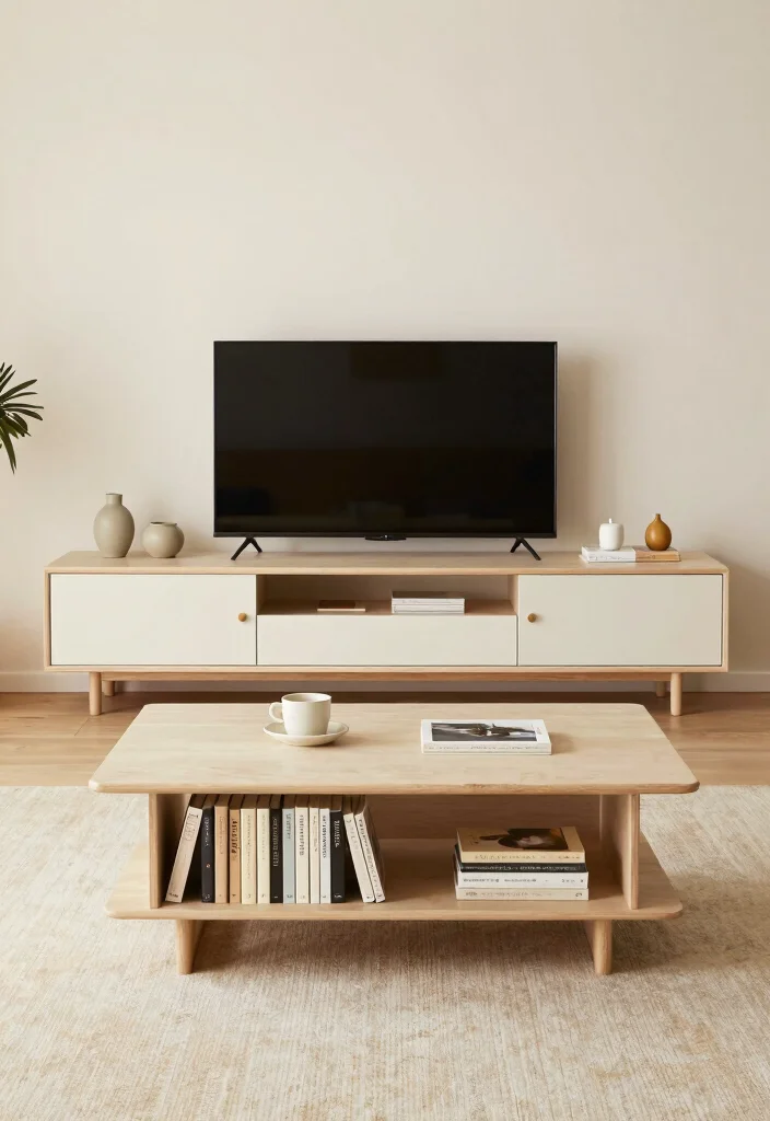 17 Entertainment Center Decor Living Room Ideas Balanced Displays - 9. Incorporate Multi-Functional Items 1