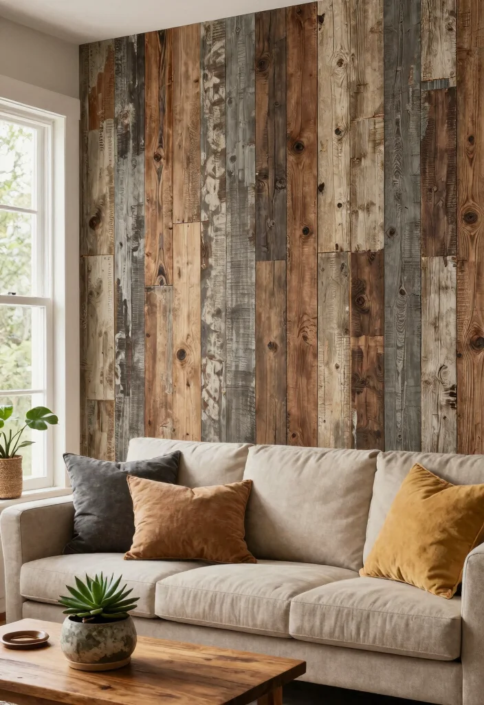 17 Feature Wall Ideas Living Room Wallpaper Statement Designs - 1. Weathered Wood Wallpaper 1