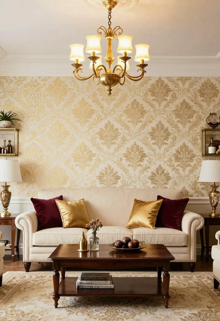 17 Feature Wall Ideas Living Room Wallpaper Statement Designs - 10. Classic Damask Patterns 1