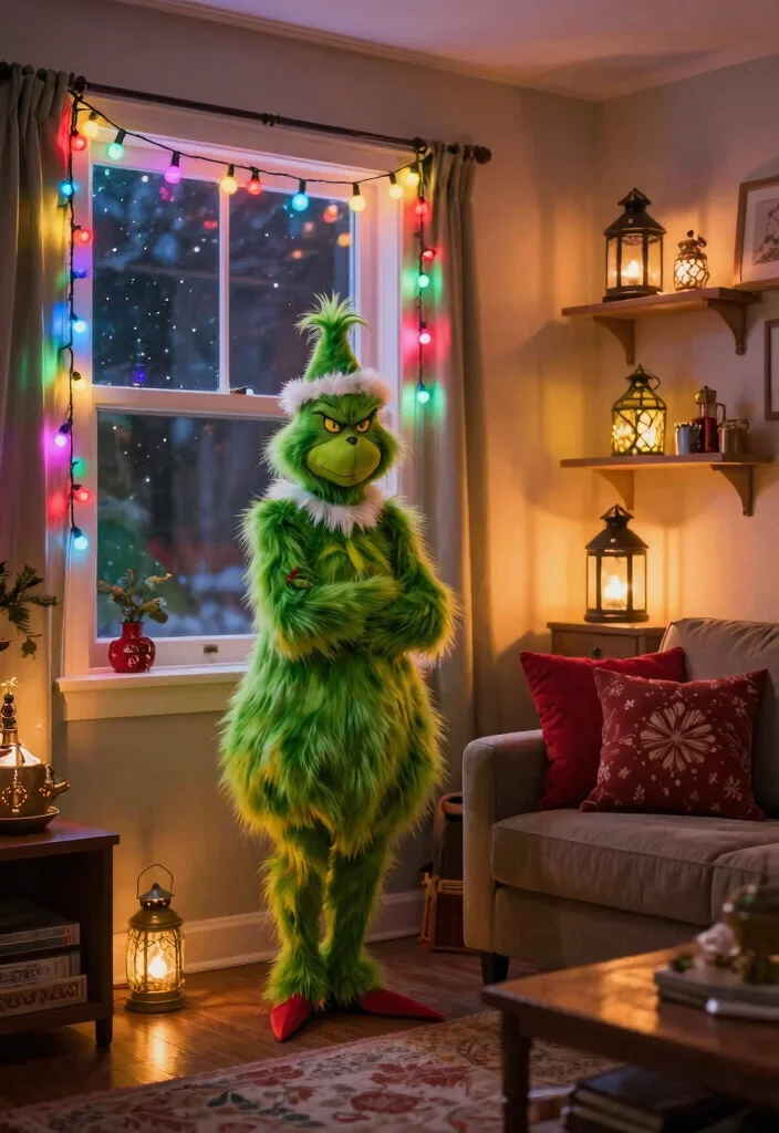 17 Grinch Living Room Decor Ideas for a Fun Festive Theme - 12. Grinchy Lighting 1