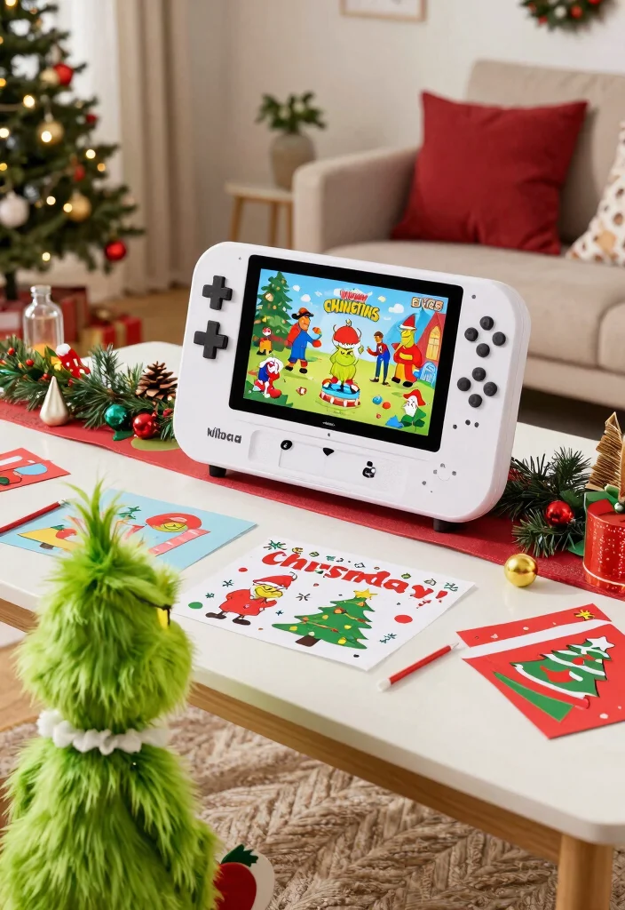 17 Grinch Living Room Decor Ideas for a Fun Festive Theme - 17. Grinch-Inspired Game Station 1