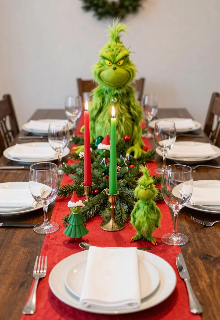 17 Grinch Living Room Decor Ideas for a Fun Festive Theme - 6. Grinchy Table Centerpieces 1