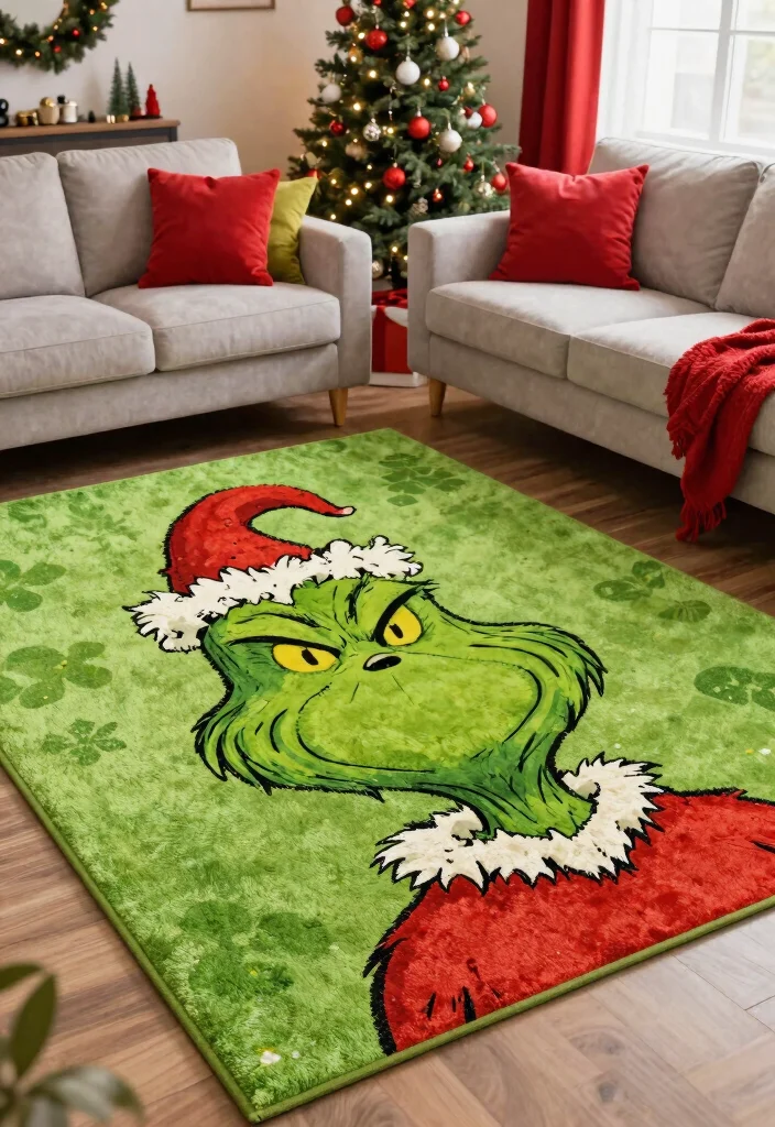 17 Grinch Living Room Decor Ideas for a Fun Festive Theme - 8. Grinch-Inspired Rugs 1