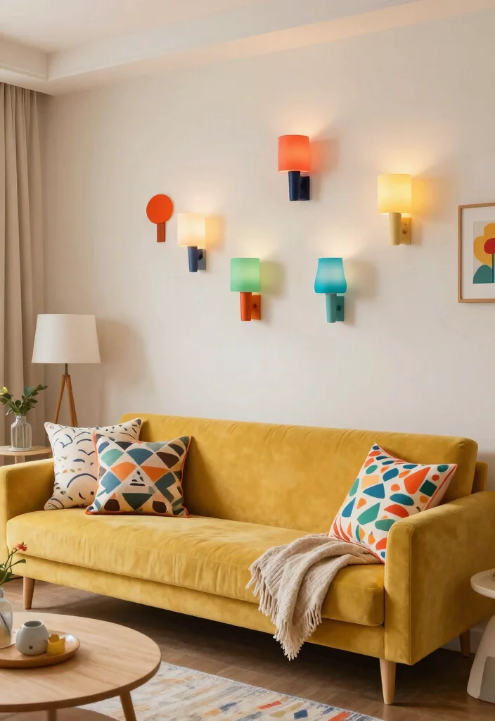 17 Living Room Wall Sconces Ideas for Elegant Layered Light - 12. Unique Colorful Sconces 1