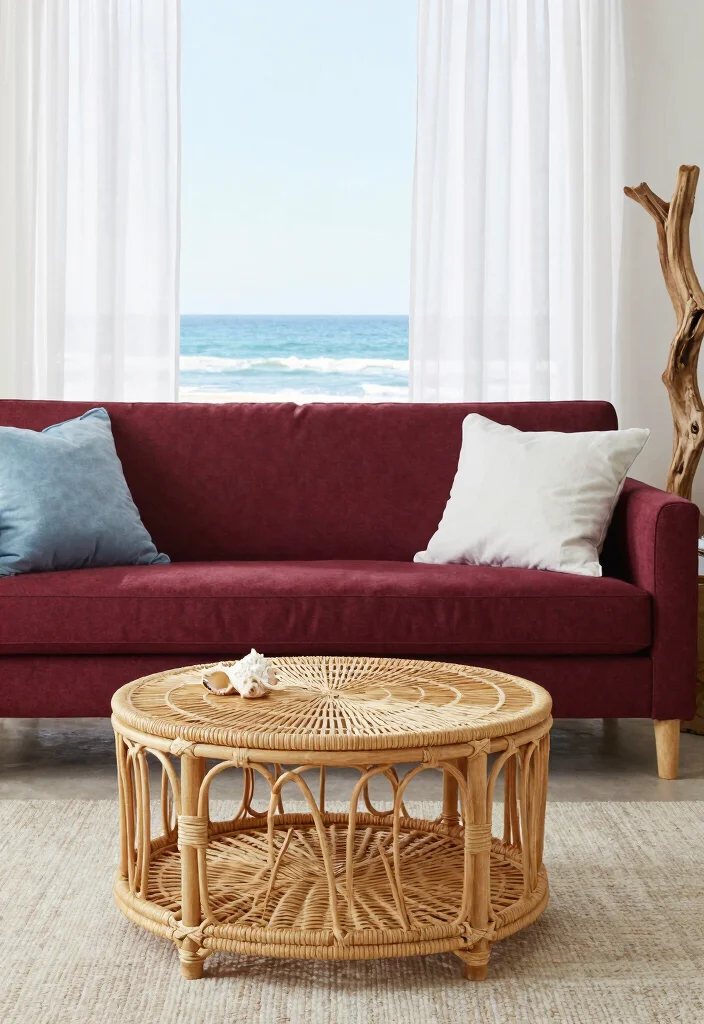 17 Maroon Sofa Living Room Ideas Rich Cozy Accent - 10. Coastal Retreat 1