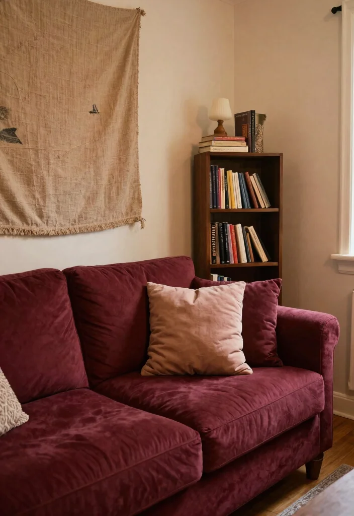 17 Maroon Sofa Living Room Ideas Rich Cozy Accent - 12. Warm and Cozy Nook 1