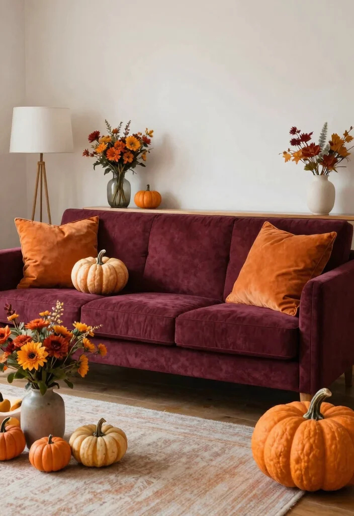 17 Maroon Sofa Living Room Ideas Rich Cozy Accent - 15. Seasonal Decor Inspiration 1